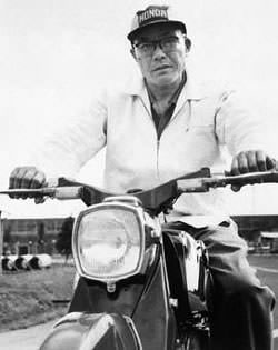 Soichiro Honda on a Motorcycle