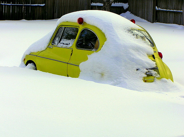 Subaru 360 in snow